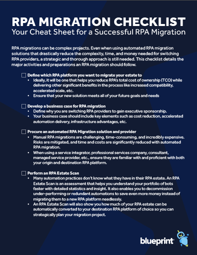 RPA Migration Checklist Screenshot