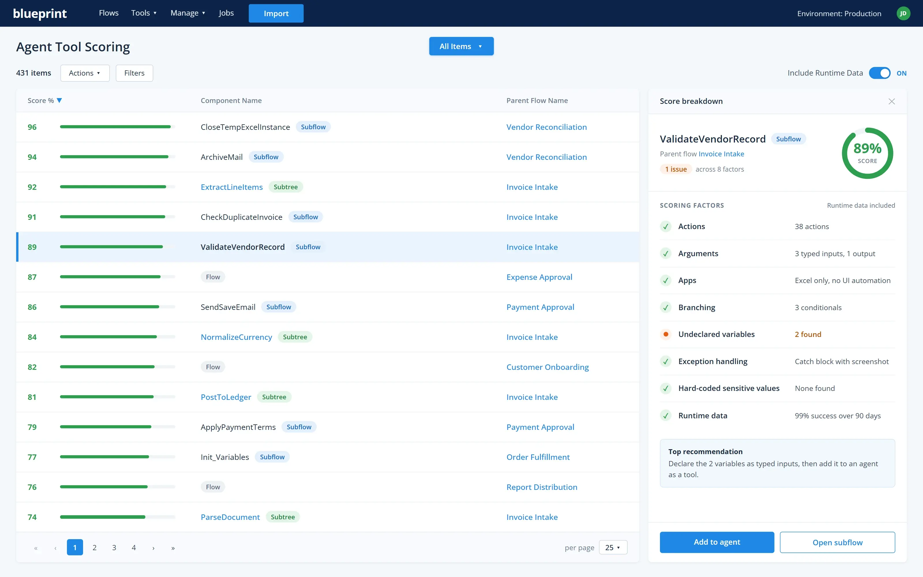 Agent Tool Scoring in Blueprint: automations ranked by readiness to be used as AI agent tools
